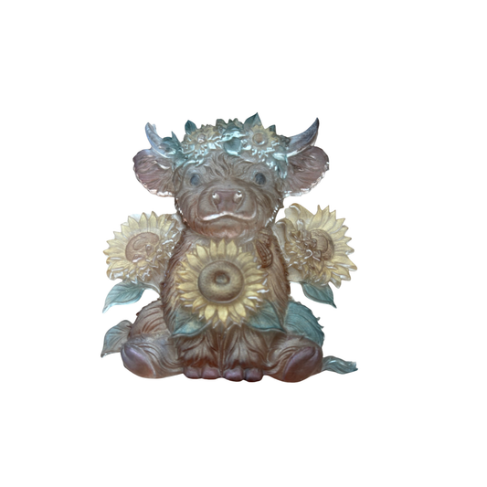 Hand-Painted Resin Cow with Sunflowers